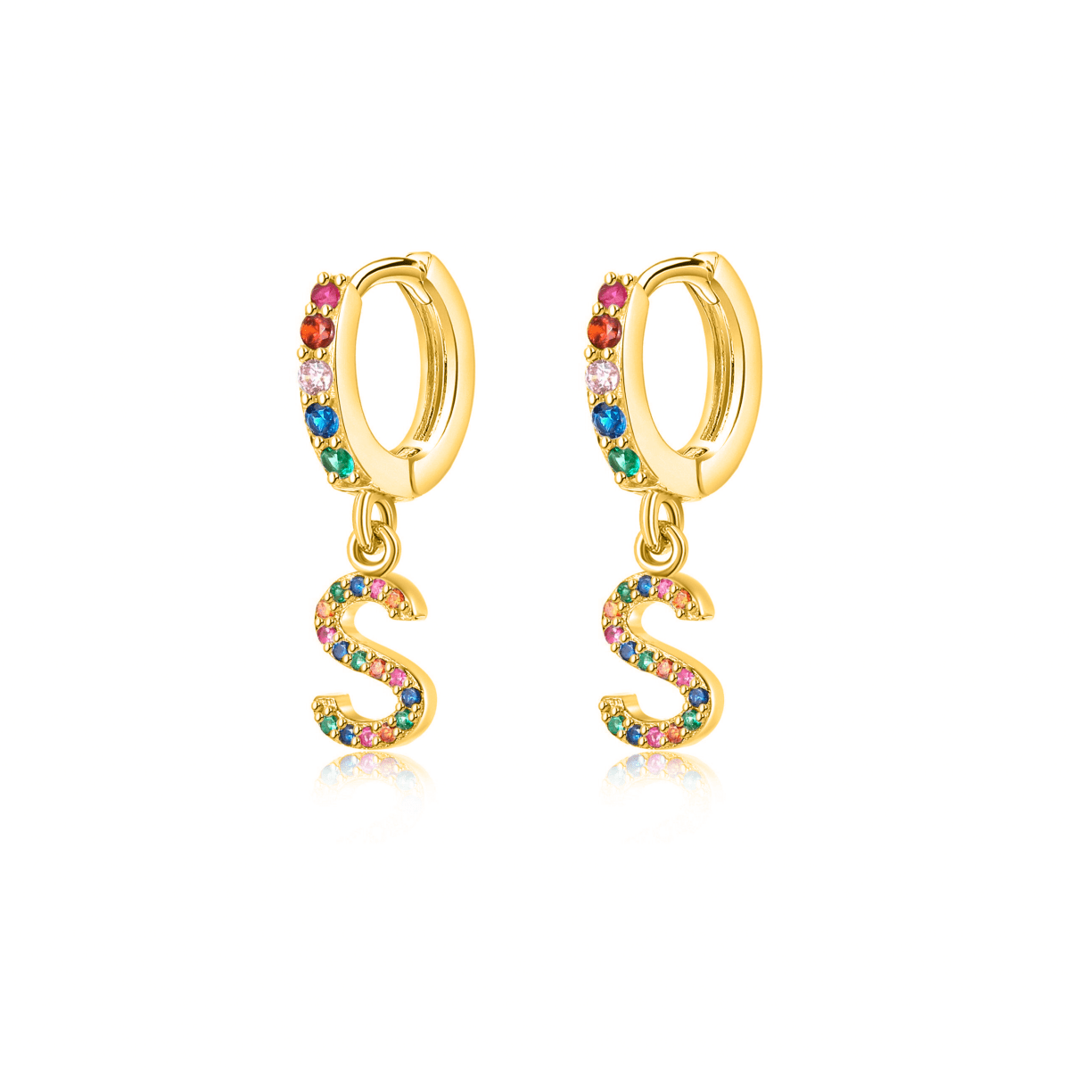 "Rainbow Initial Hoops" Earrings - Milas Jewels Shop