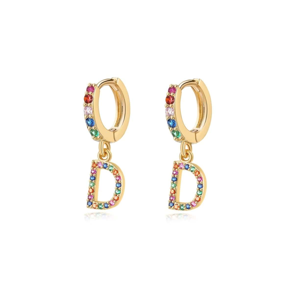"Rainbow Initial Hoops" Earrings - Milas Jewels Shop