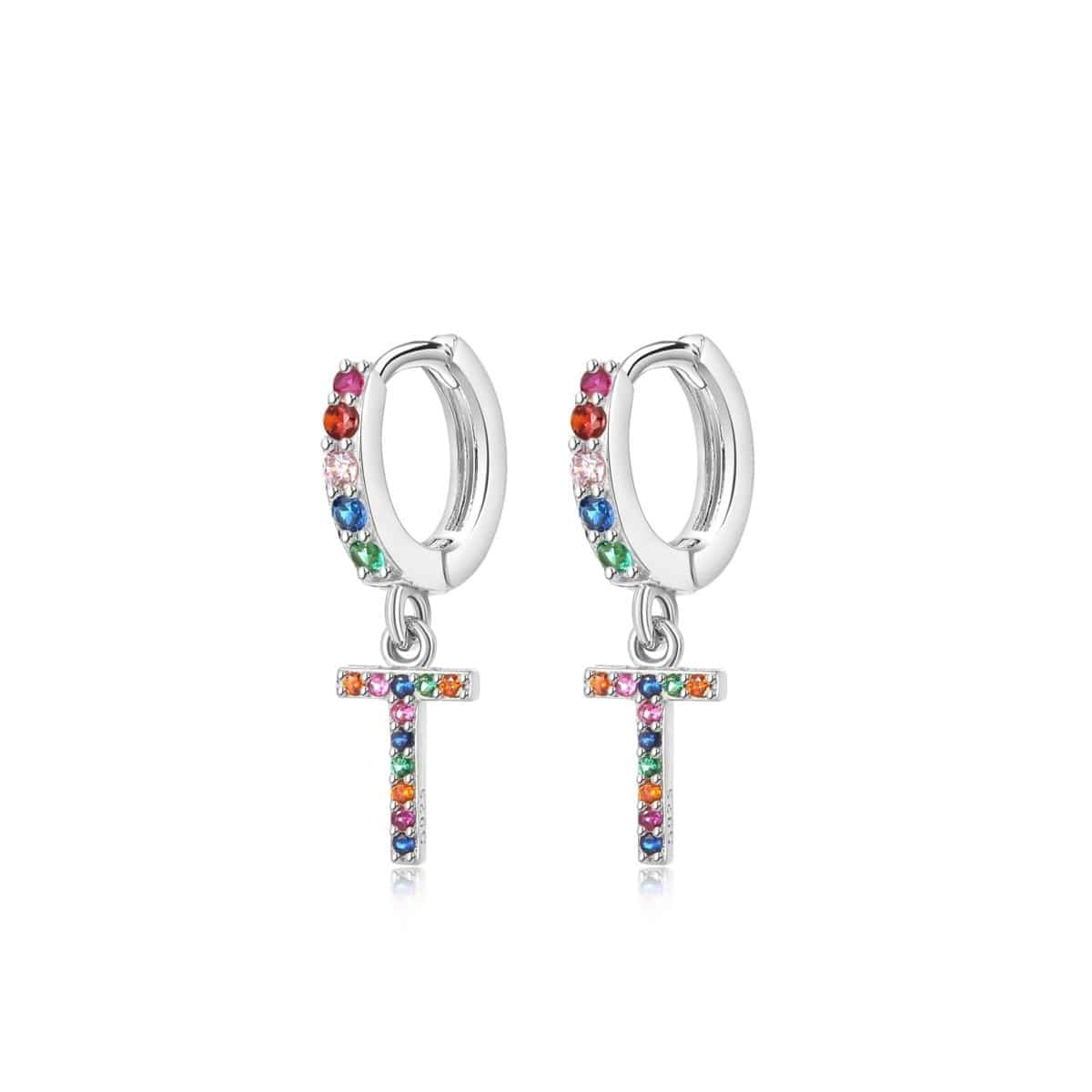 "Rainbow Initial Hoops" Earrings - Milas Jewels Shop