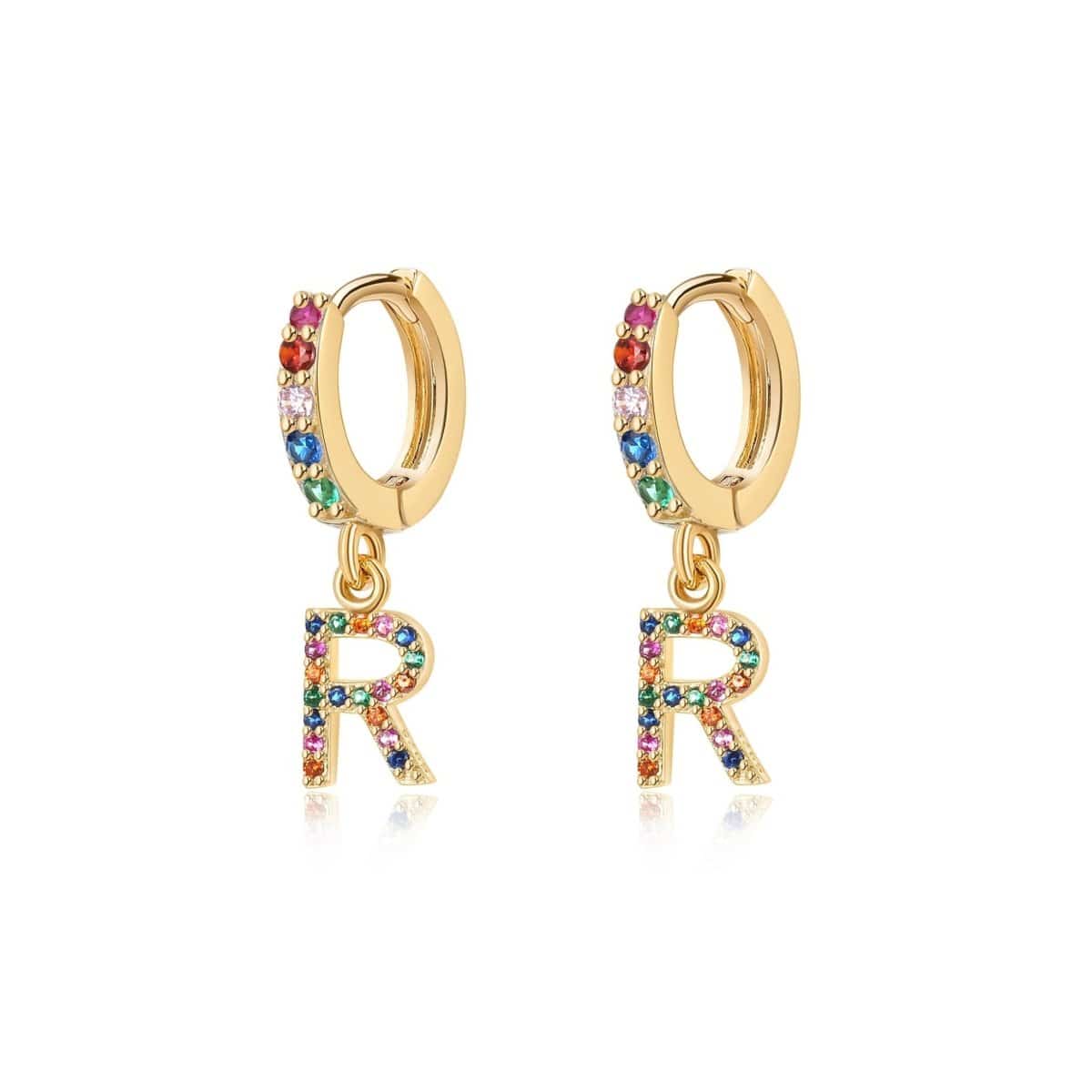 "Rainbow Initial Hoops" Earrings - Milas Jewels Shop