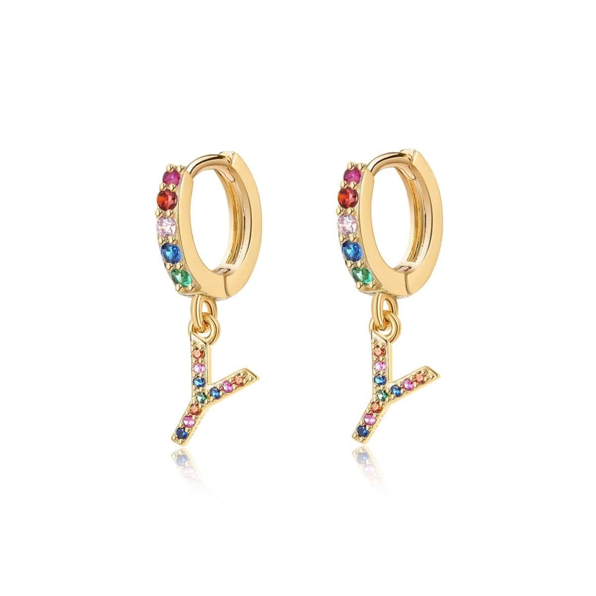 "Rainbow Initial Hoops" Earrings - Milas Jewels Shop