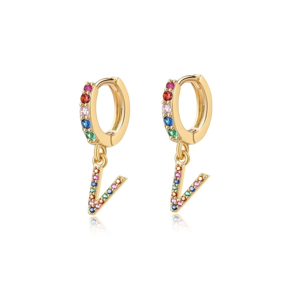 "Rainbow Initial Hoops" Earrings - Milas Jewels Shop