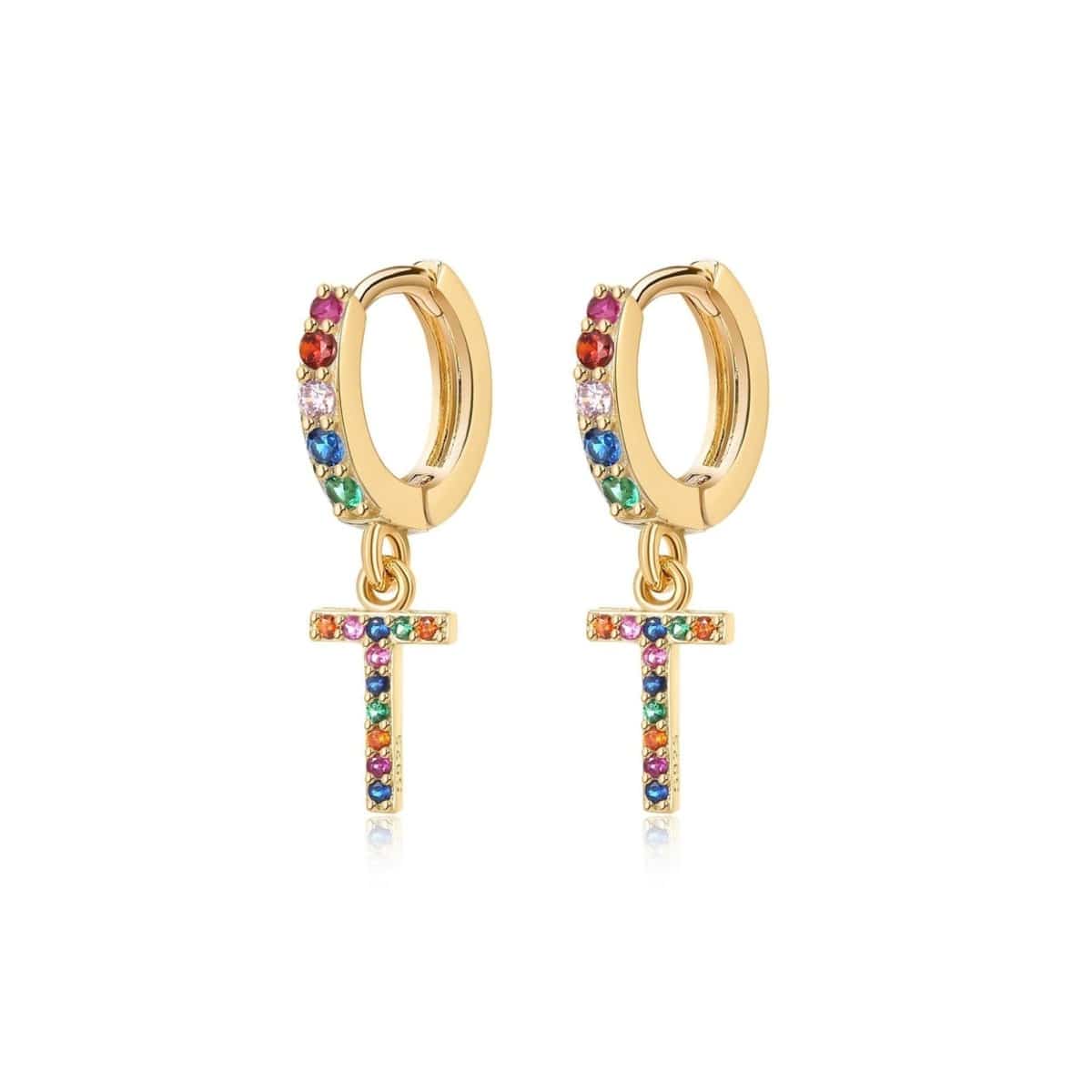 "Rainbow Initial Hoops" Earrings - Milas Jewels Shop