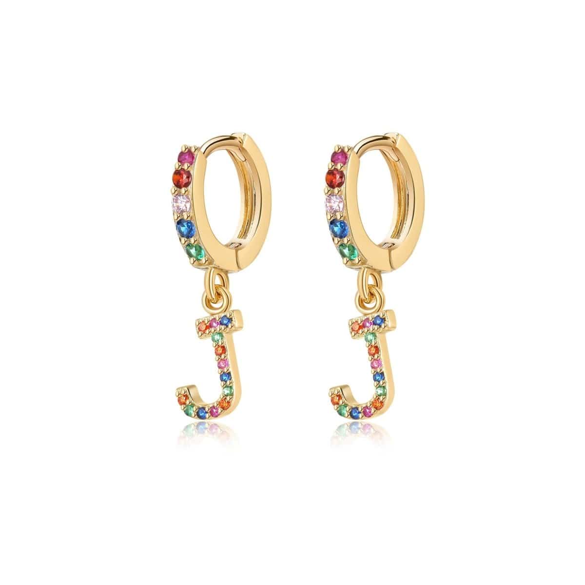 "Rainbow Initial Hoops" Earrings - Milas Jewels Shop