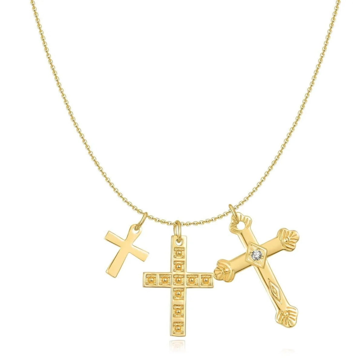 Forever Blessed And Protected Religious Cross Pendant Necklace With 18K  Gold Ion-Plated Accents Inlaid With