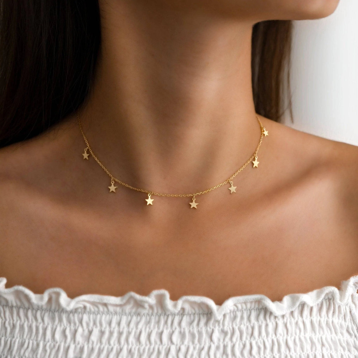 Short necklace choker 18k gold, stars, hypoallergenic, 1 year warranty