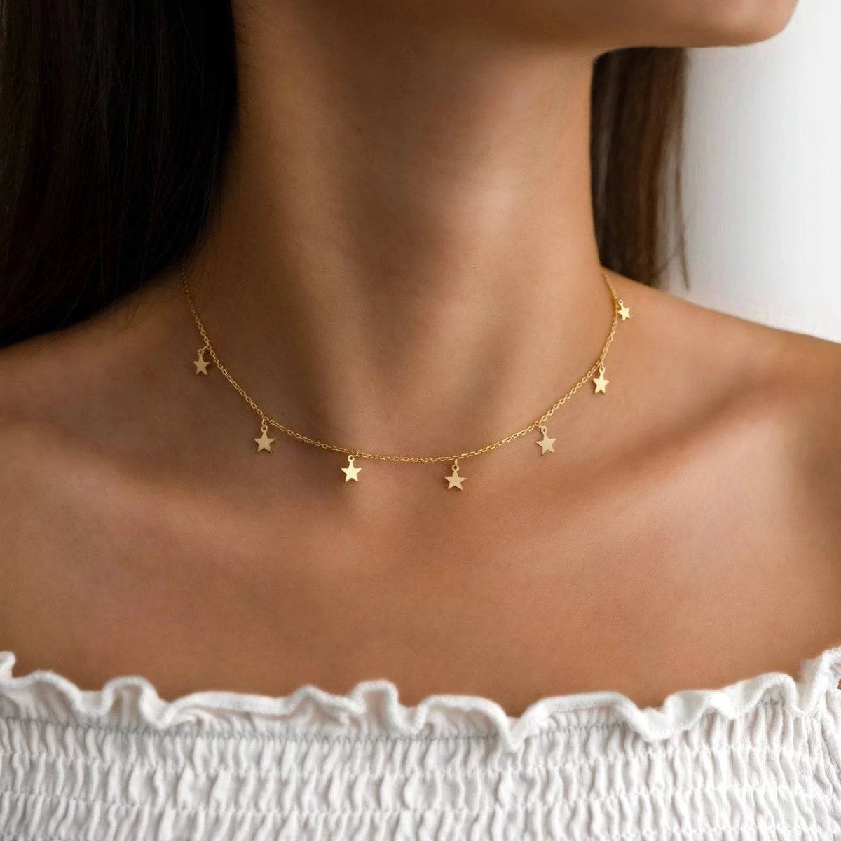 Short necklace choker 18k gold, stars, hypoallergenic, 1 year warranty